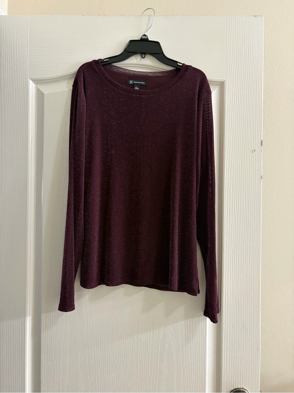 INC International Concepts Metallic Shimmer Sheer Layer Burgundy Long Sleeve Top
